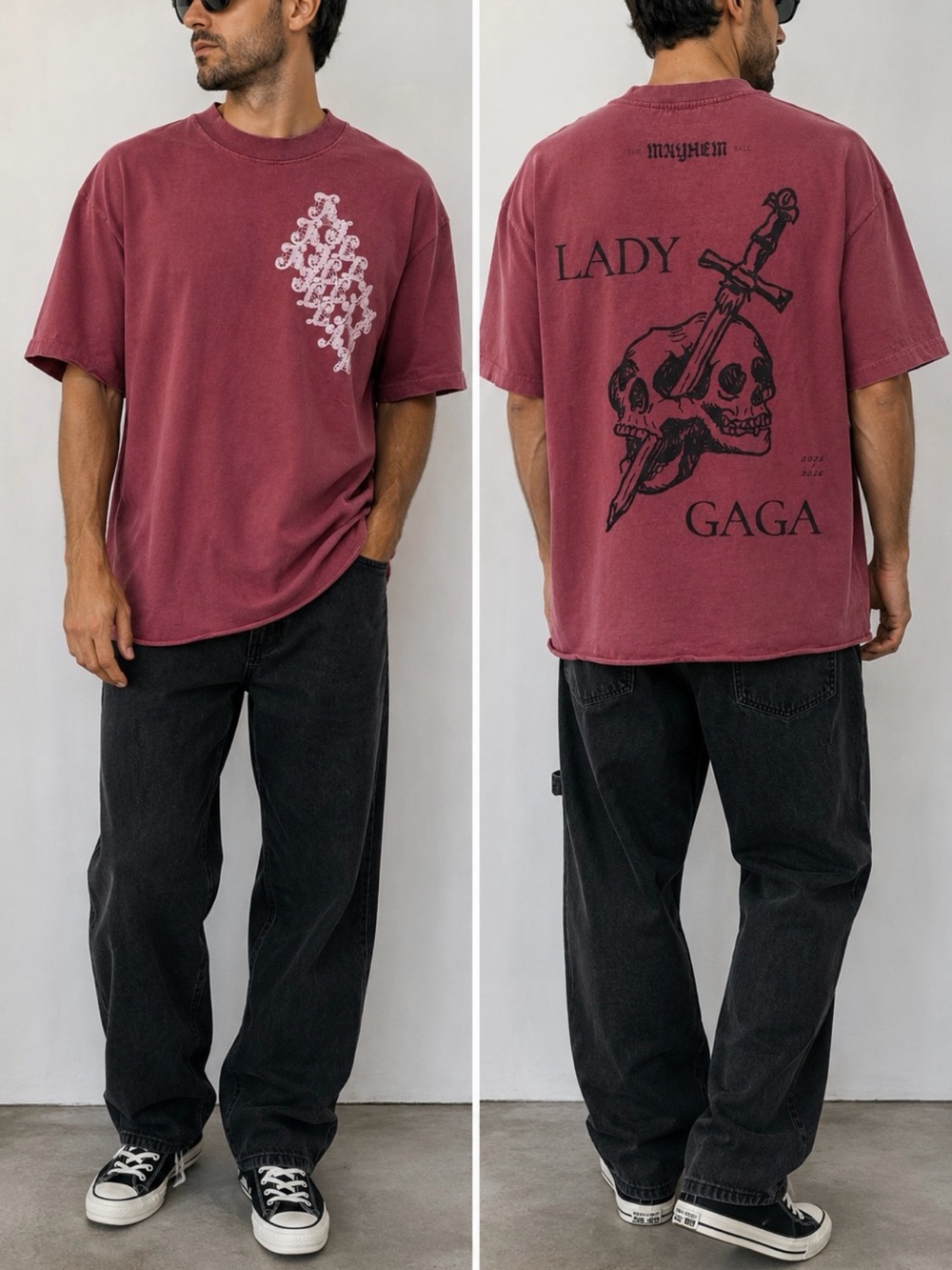 Lady Gaga Graphic Tee - Washed Burgundy Men’s Shirt